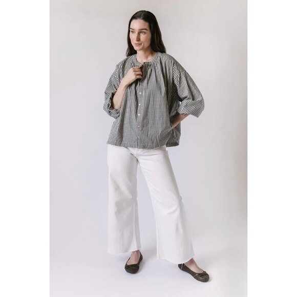 Pehr Black Gingham Women's Organic Cotton Blouse Size XS/S - Picture 2 of 9